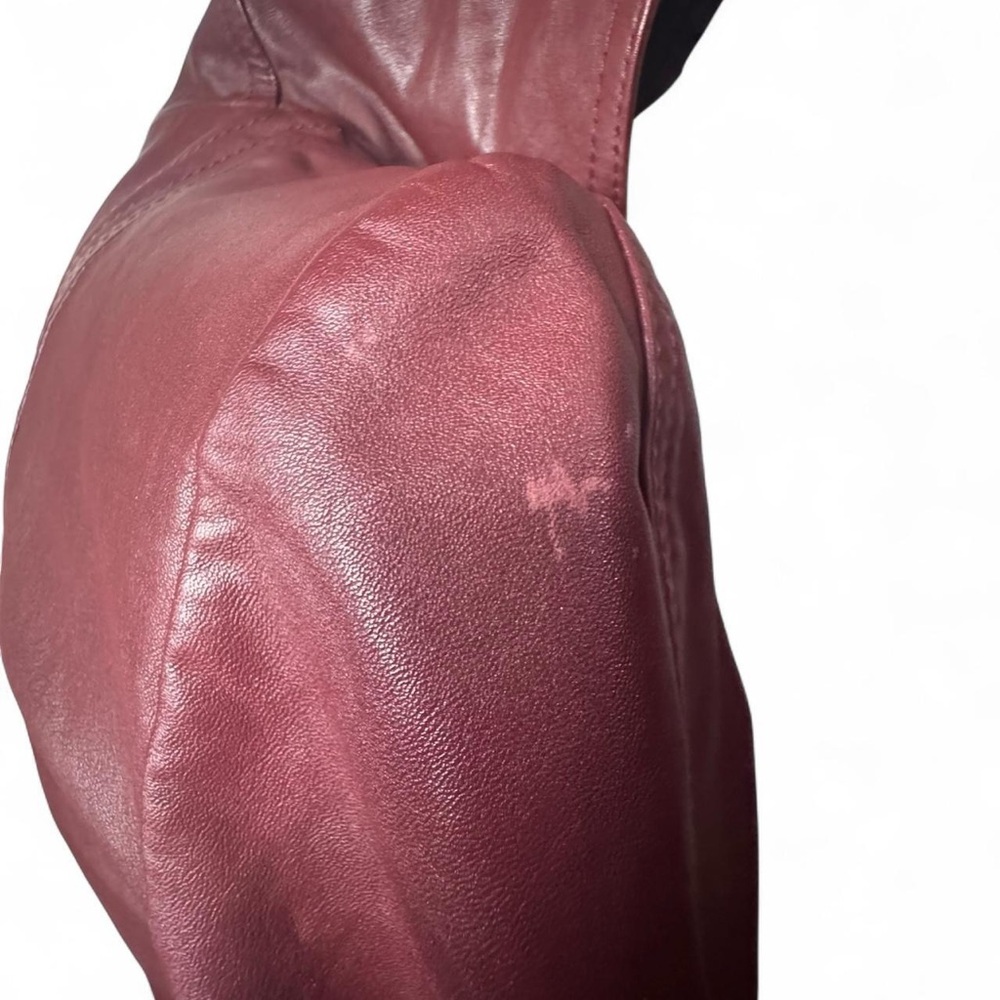 Vintage Le Soleil Burgundy Leather Trench Coat with Hood | XS-S - Picture 6 of 8